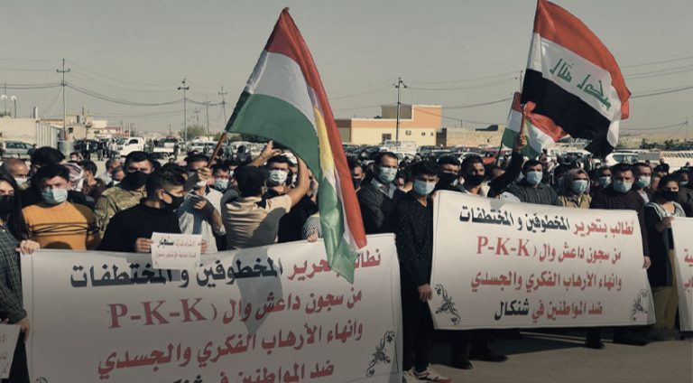 Koçberên Şengalê li dijî PKK ê û Heşda Şabî Xwepêşan dan