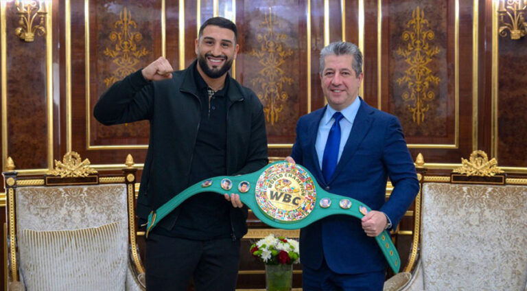 Mesrûr Barzanî pêşwaziya qehremanê cîhanî yê Kurd Agit Kabayel dike